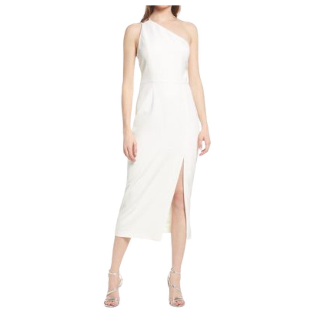 WAYF Lenore One Shoulder Dress Ivory Women's Size XXL